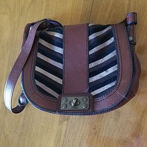 Fossil Leather Flap Front Brown Black Silver